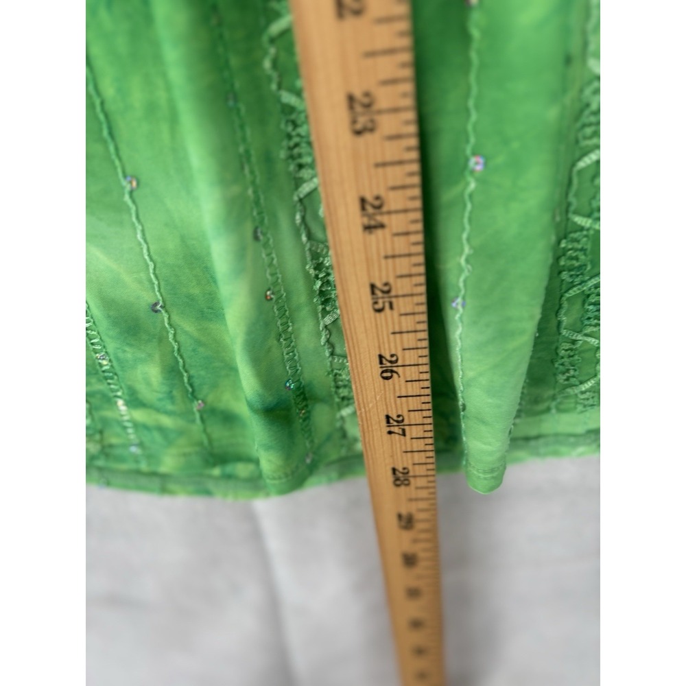 Carol Bay Woman 1X Green Tie Dye Shirt 3/4 Sleeve Sequins V-neck Boho Whimsy - Picture 6 of 10